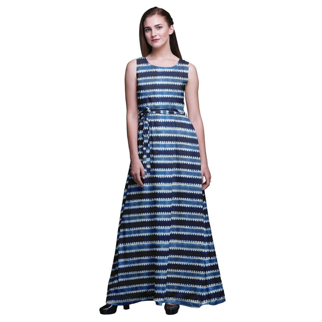 Bimba Robe de Soirée Sans Manches à Encolure Ronde Imprimée pour Femmes Shibori - XX-Grand