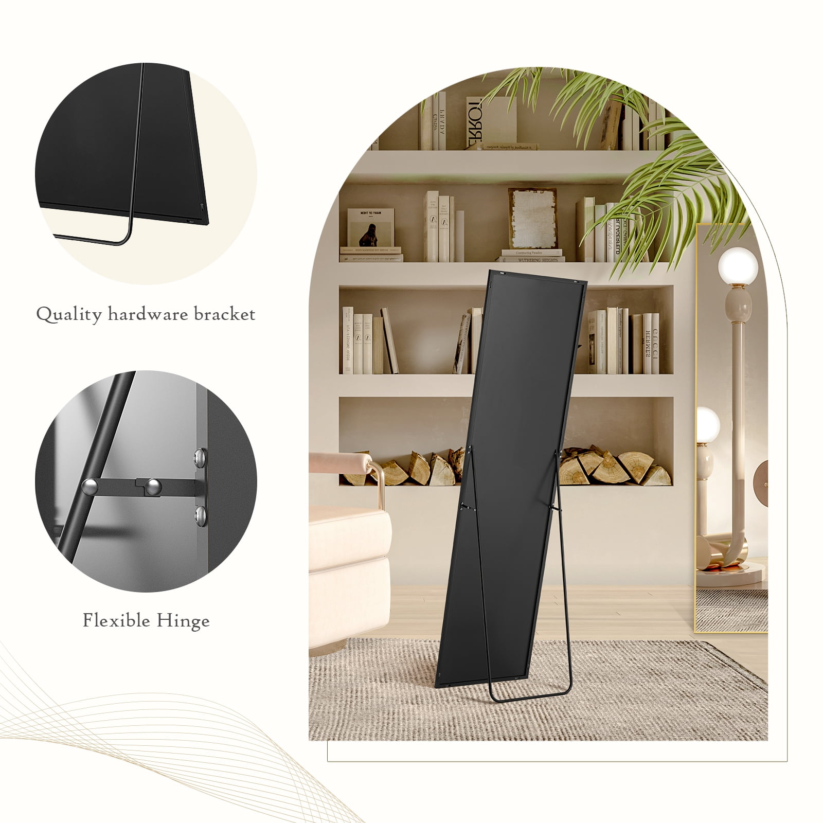 MAYEERTY Floor Standing Mirror, Wall Mirror with Stand Aluminum Alloy Thin Frame