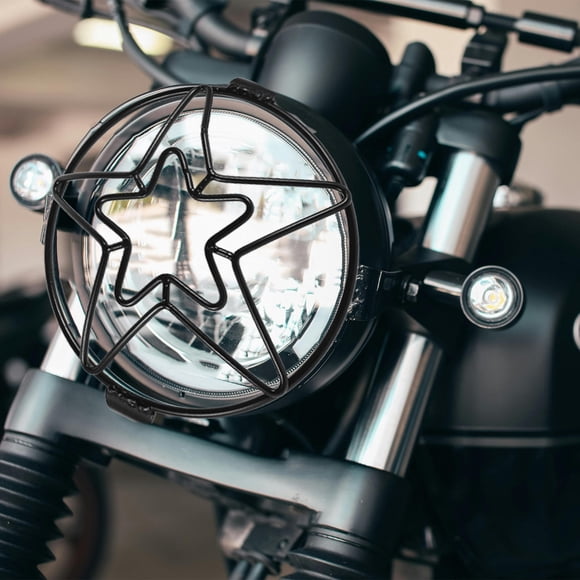ADDHAT Cubierta De Faro Metálica Con De Estrella Para Motocicleta Color Negro
