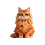 Orange Ginger Cat Building Block Set, 380Pcs 3D Miniature Pet Animal Figurines, Maine Coon Persian Siamese Ragdoll Model Kits for Display