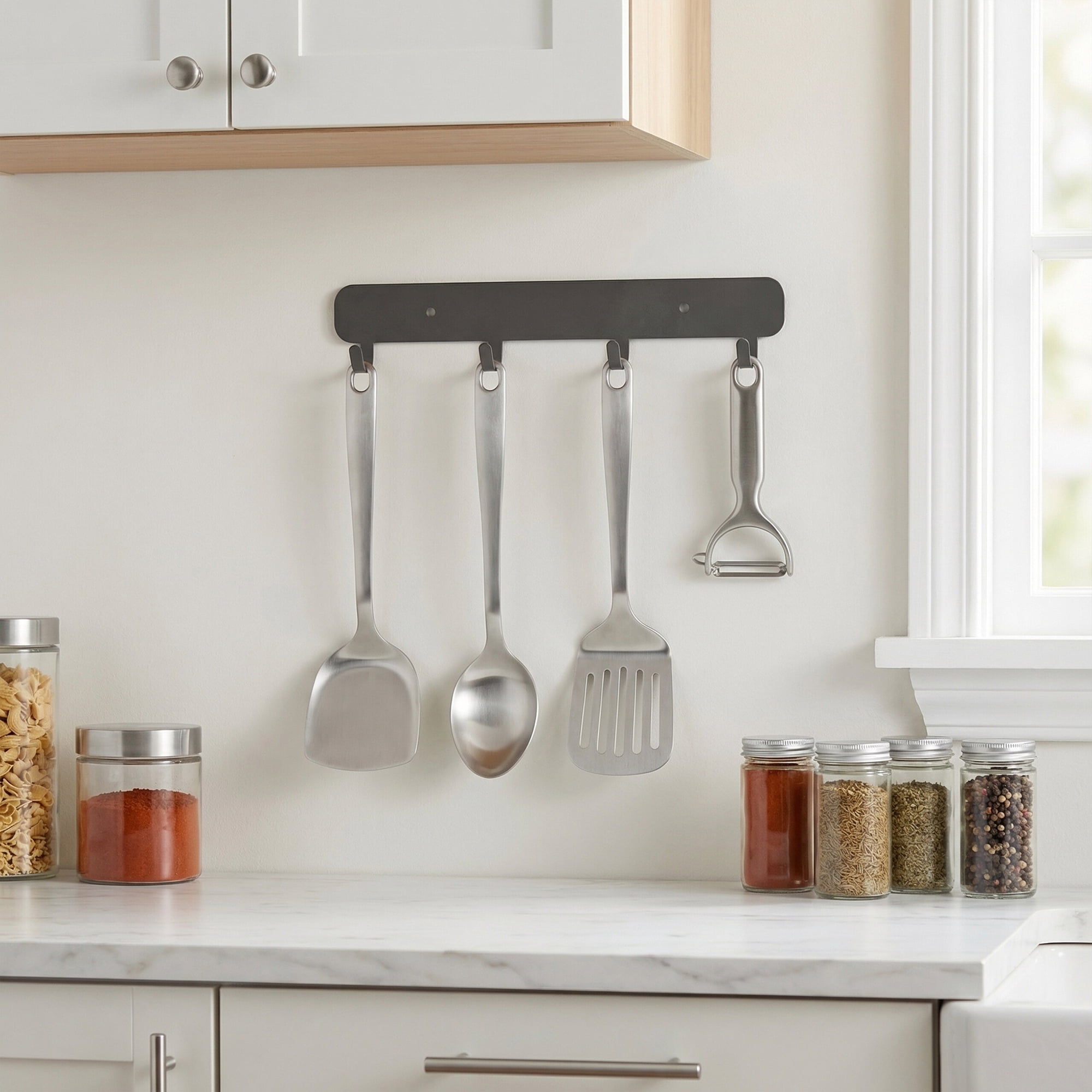 Unique Bargains Coat Rack Wall Mount Metal 4 Hooks Hat Rack for Entryway Bathroom Gray