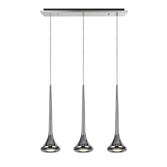 Aspen Creative 61035 Adjustable LED Three-Light Hanging Pendant Ceiling Light, Contemporary Design in Chrome Finish, Metal Shade, 23" Wide