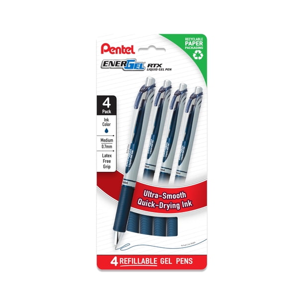 Bolígrafos de gel Pentel EnerGel RTX 0,7 mm azul marino, paquete de 4