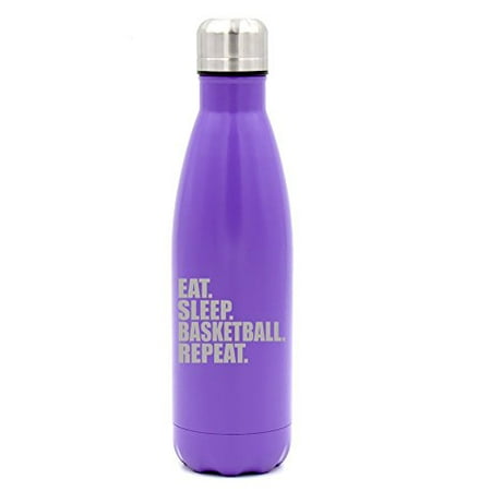 

17 oz. Double Wall Vacuum Insulated Stainless Steel Water Bottle Travel Mug Cup Eat Sleep Basketball Repeat (Purple)