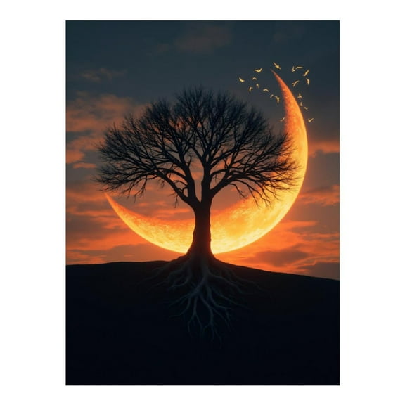 Diamond Art Kit for Adults, Tree Silhouette Against Crescent Moon Diamond Painting for Adults Beginners, DIY Diamond Art Painting Kits, 5D Diamond Painting Crafts for Home Decor 12x16 Frameless