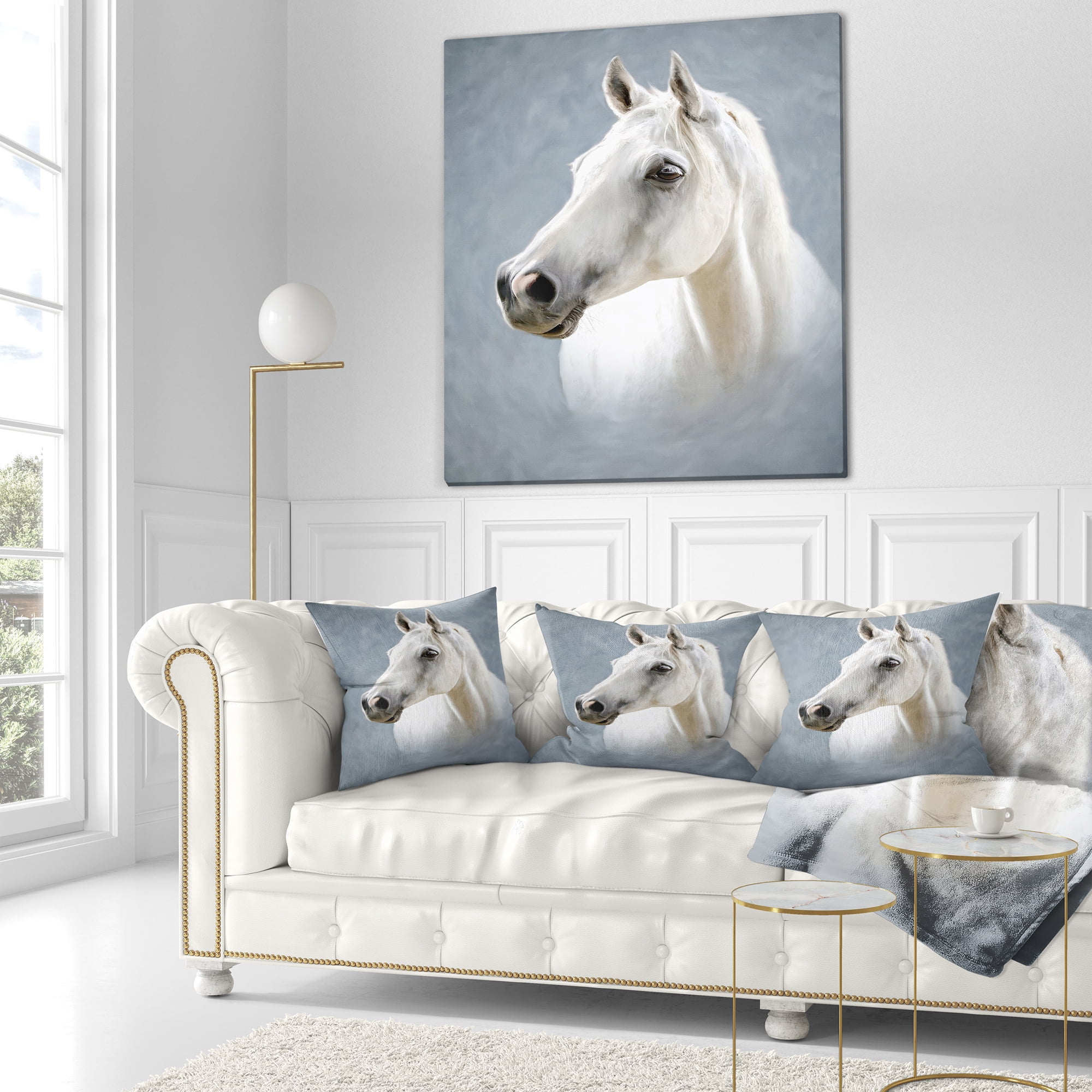 Designart A White Horse Alone - Animal Throw Pillow - 18x18