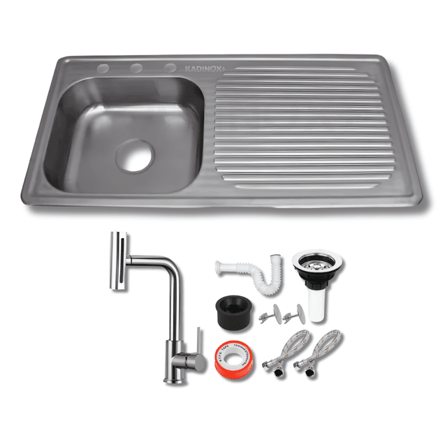 Fregadero Tarja para Cocina Acero Inoxidable Empotrar 100x50 Con Kit Pro - Escurridor Derecho