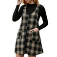 thumbnail image 3 of lcziwo Sale of The Day Prime Today, Women's Plaid V Neck Pinafore Overall Short Dress Summer Sleeveless Loose Mini Jumper Dress Casual Corduroy One Piece Dresses with Pockets Black XL, 3 of 4