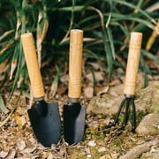 Moocorvic Mini Garden Tool Set, 3 Pieces Portable Mini Gardening Kit Including Hand Shovel, Transplant Shovel, Cultivator Hand Rake With Soft Wood Non-Slip Handle, Iron H