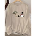 thumbnail image 4 of Women's Cozy Winter Snowman & Snowflake Print Long Sleeve T-Shirt - Soft Beige Crew Neck Casual Top with Black Snowman & Top Hat Design, Machine Washable Christmas Sweater, 4 of 8