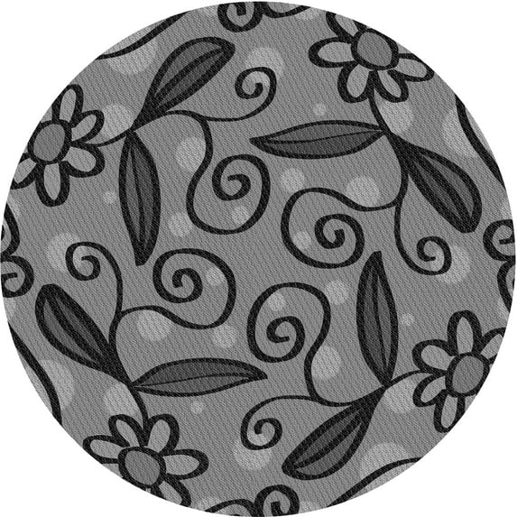 Ahgly Company Indoor Round Patterned Dark Gray Black Area Rugs, 6' Round
