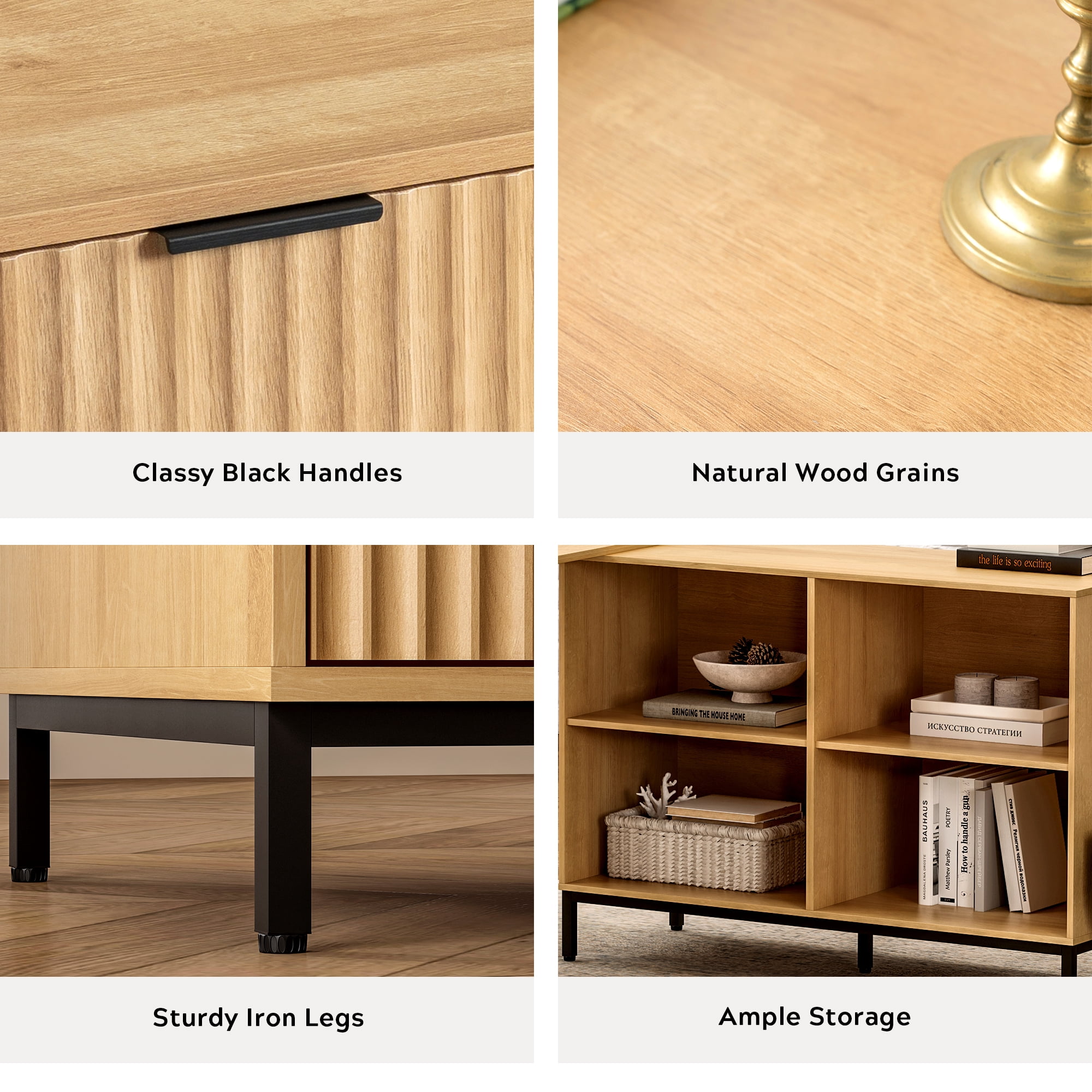 EYYTHUNG 60" Fluted Executive Desk with Storage Cabinet, Modern Home Office Desk with File Drawer, L Shaped Writing Desk
