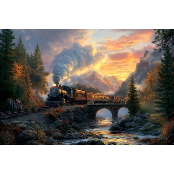Vintage Steam Train Wall Art Prints, Landscape Decor