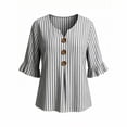 thumbnail image 6 of Ashirexll Womens Casual Tops Fashion Summer Short Sleeve Imitation Linen Stripe V-Neck Blouse Shirt for Spring, 6 of 6