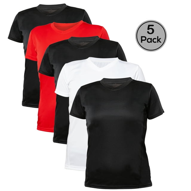 Blank Activewear Lot de 5 T-Shirts pour Femmes, Tissu de Performance à Séchage Rapide