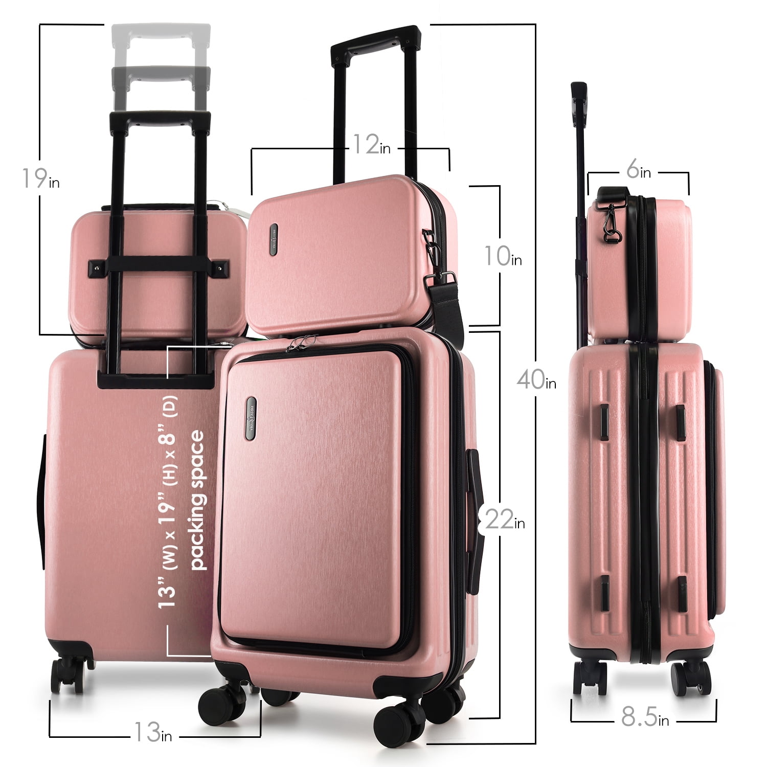 StorageBud 22" Hardside Carry On Luggage 22x14x9 Airline Approved and Expandable Luggage, Front Pocket Luggage Set Spinner Suitcase Set, Pink