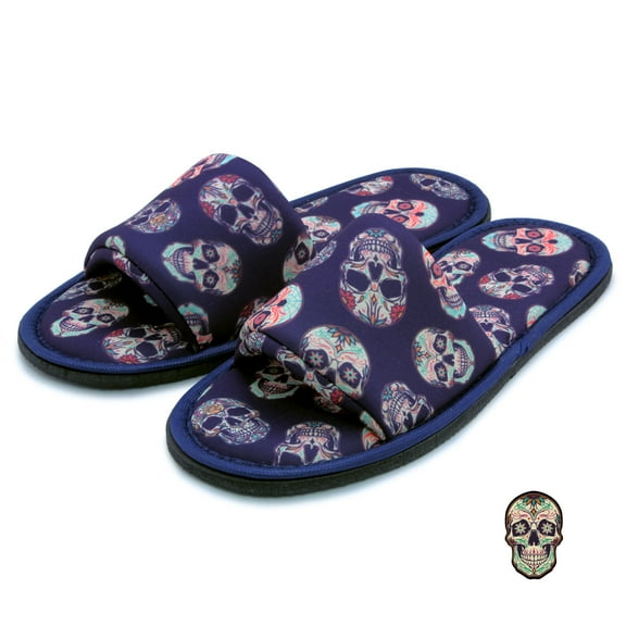 Chochili Men Big Skull Open Toe Home Slippers Black Lightweight Silent Walk Size 8 to 10