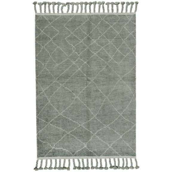 Feizy Twain Transitional Diamond, Green/Gray/Ivory, 5'6" x 8'6" Area Rug Easy Care Stain Resistant Kid Friendly Global Argyle Design Carpet for Living Dining Bed Room