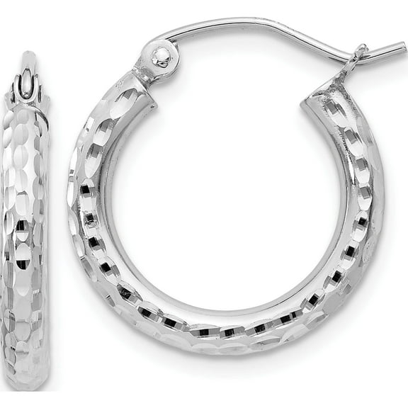 Sterling Silver Rhodium-Plated 2.5mm Diamond-Cut Hoop Earrings (19 X 17) Made In Mexico qe4473