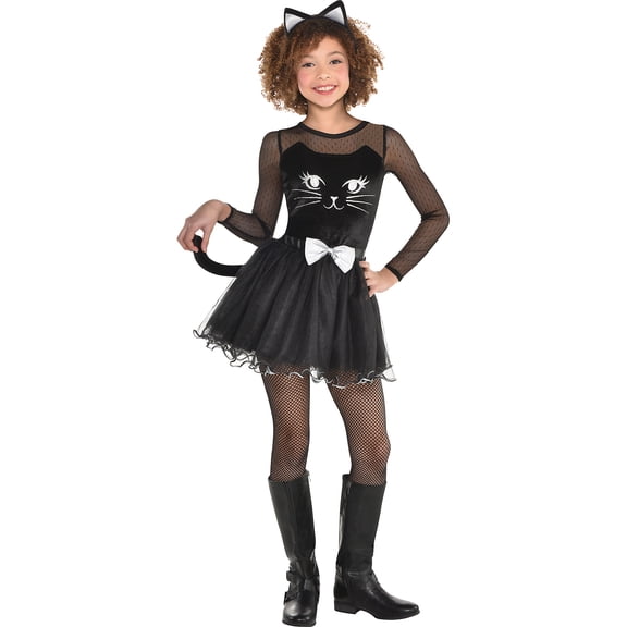 Amscan Girls Kitty Kat Costume Medium 8-10 1 Pc, Black