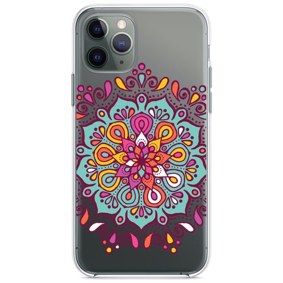 DistinctInk Clear Shockproof Hybrid Case for iPhone 12 Pro MAX (6.7" Screen) - TPU Bumper Acrylic Back Tempered Glass Screen Protector - Jewel Tone Mandala Colorful