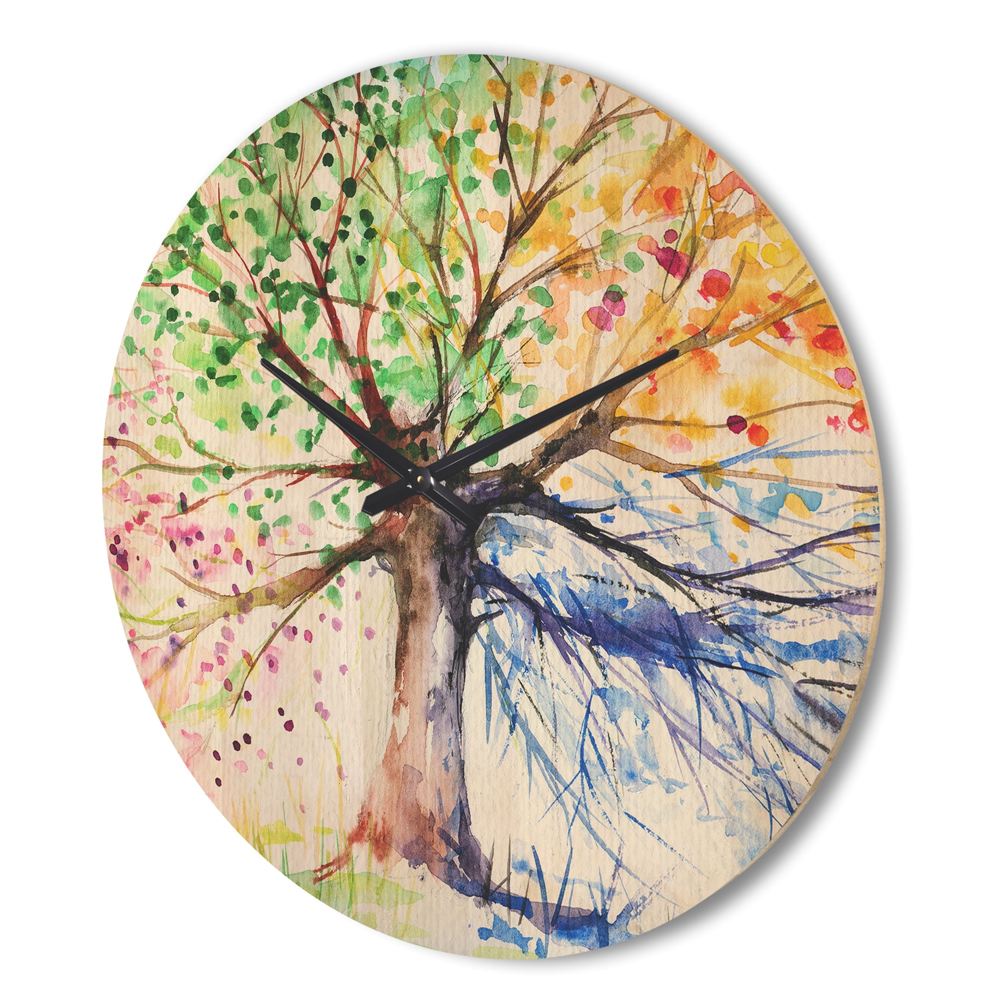 Designart 'Four Seasons Four Color Tree ' Modern Wood Wall Clock