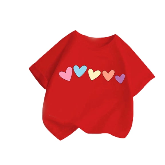 Girls T Shirts Heart Graphic Short Sleeve Crewneck Pullover Tees Summer Tops for Girls Size 3-10