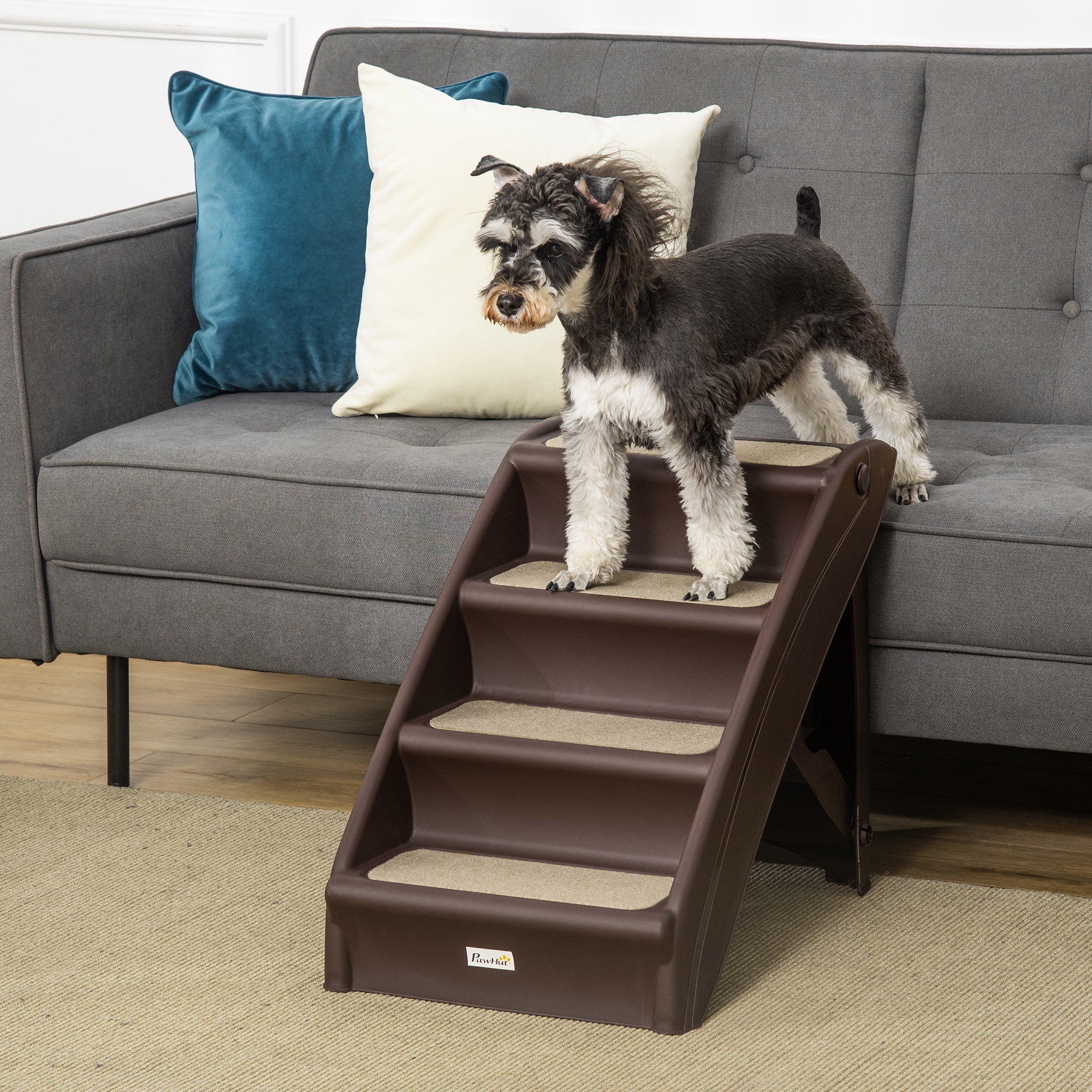 Pawhut 4 Step Brown Plastic Portable Pet Step D06 142DR
