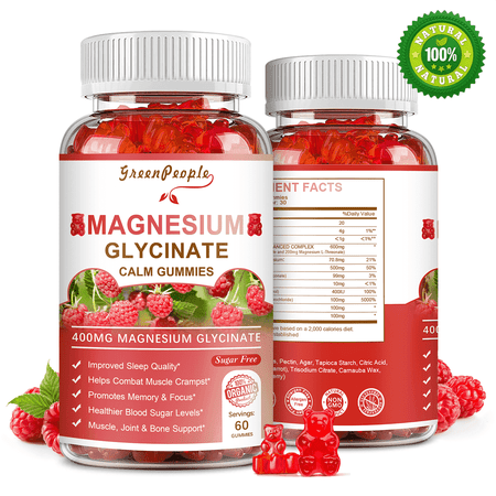 Magnesium Glycinate Gummies - Sugar Free Magnesium Potassium Supplement - for Calm Support & Sleep for Adults- 60 Raspberry Gummies