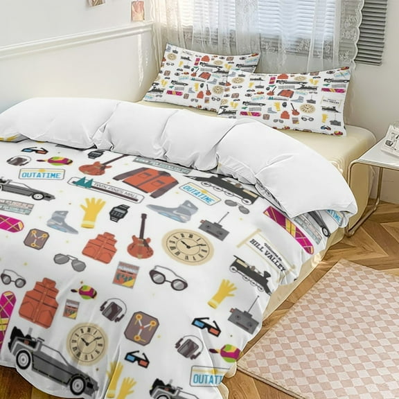 Back to The Future Paper Cut Illustration Bedding Set Duvet Cover Couple Bedclothes Pillowcase Customized Home Textiles Bed Set for Twin Size