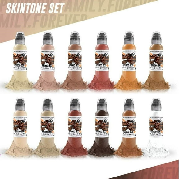 World Famous Tattoo Ink 12 Bottle Skintone Set
