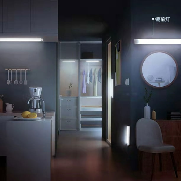 Luz nocturna LED con sensor | Aplique de pared con luz blanca y cálida | Lámpara magnética adhesiva recargable por USB para dormitorio, pasillo y armario | Luz LED para alféizar de 30 cm