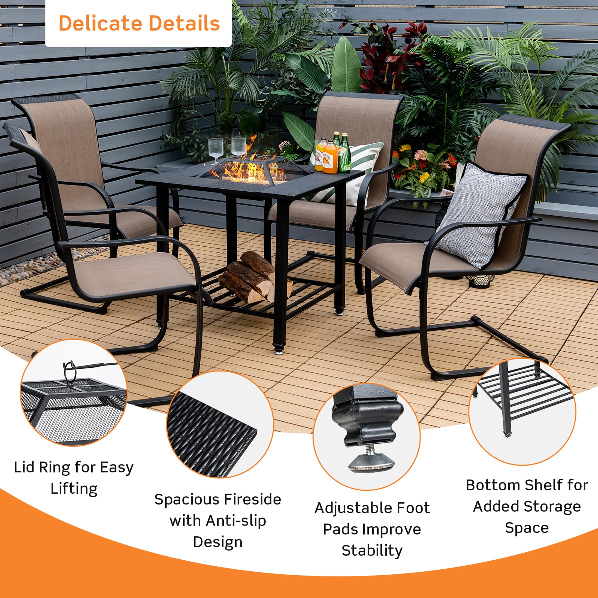 Costway 31'' Outdoor Fire Pit Dining Table Charcoal Wood Burning W/ Cooking BBQ Grate