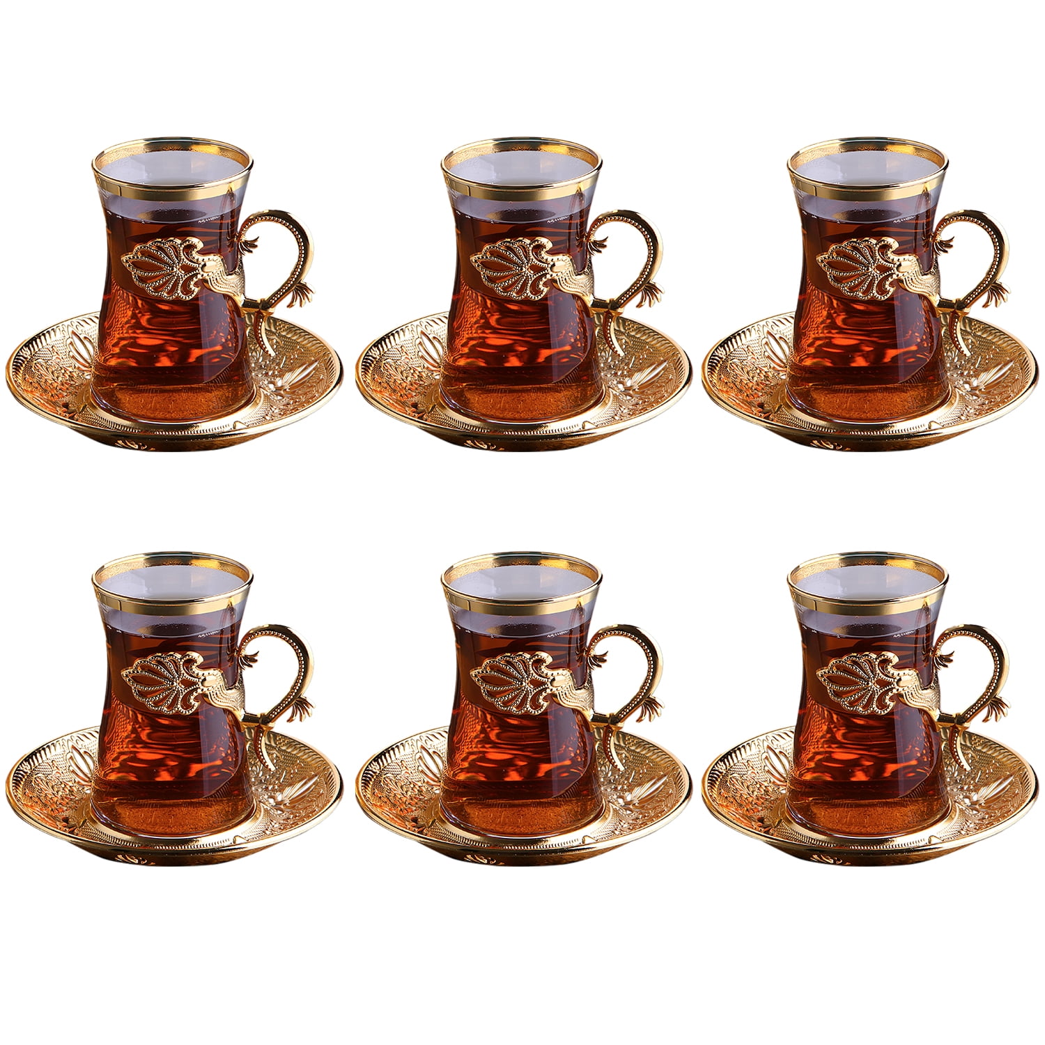 Crystalia Small Turkish Tea Set, Clear Glass Cups with Handle, 6