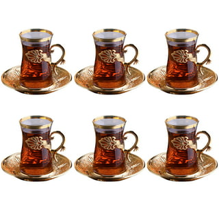 Turkish Tea Glasses Cups Set of 6 and Saucers Glassware, Moroccan Tea Glasses, Gold Drinking Glasses, Tea Set, Women Party Arabic Fancy Drinkware
