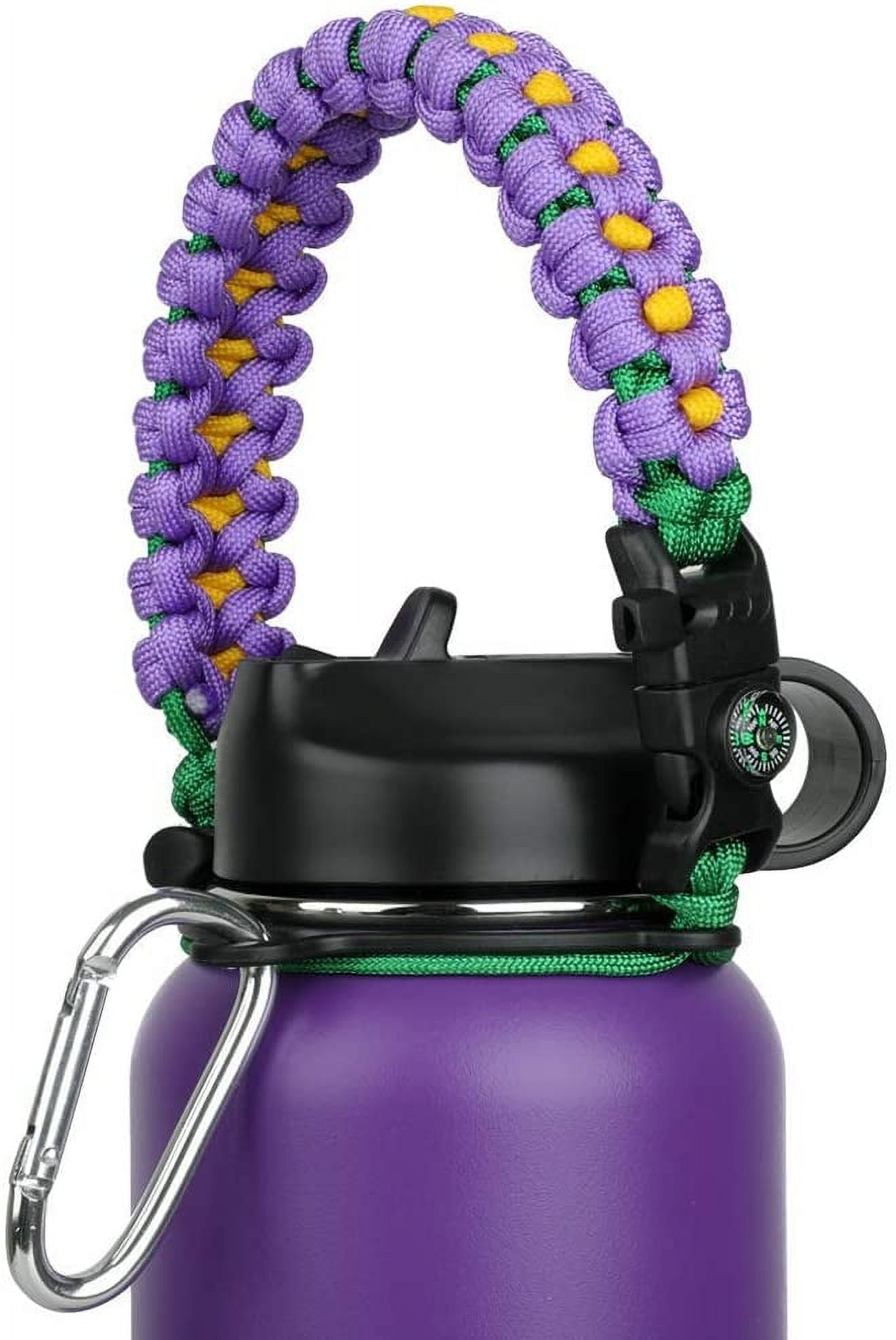Wongeto Paracord Handle- Survival Strap Cord with Safety Ring and Carabiner  - Compatible with Hydro Flask Wide Mouth Water Bottles 12oz - 64 oz Sport