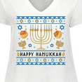 thumbnail image 4 of Inktastic Happy Hanukkah Sweater Style Design with Menorah and Dreidel Women's Plus Size V-Neck T-Shirt, 4 of 5