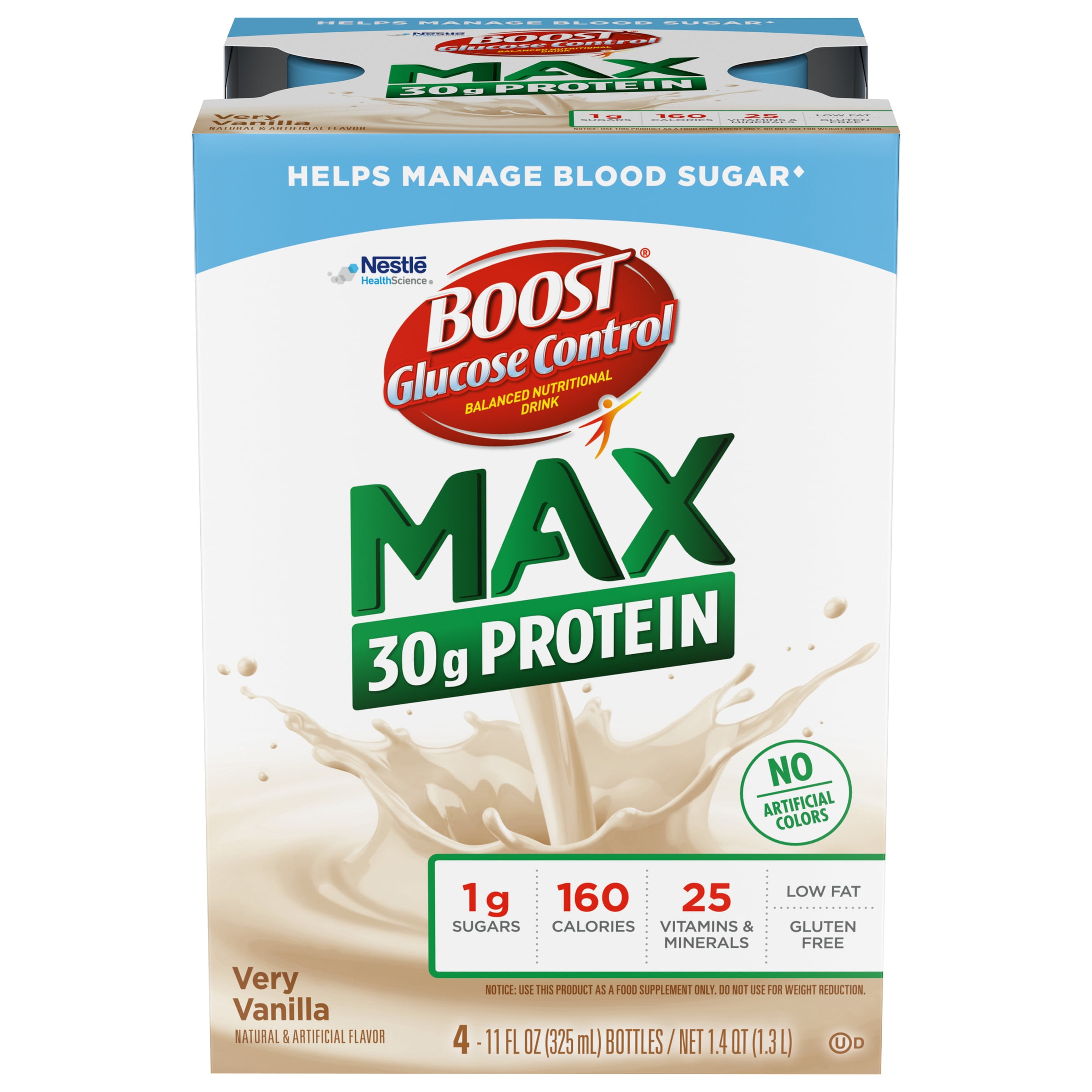 BOOST Glucose Control Max 30g Protein Nutritional Drink, Very Vanilla, 4 - 11 fl oz Bottles