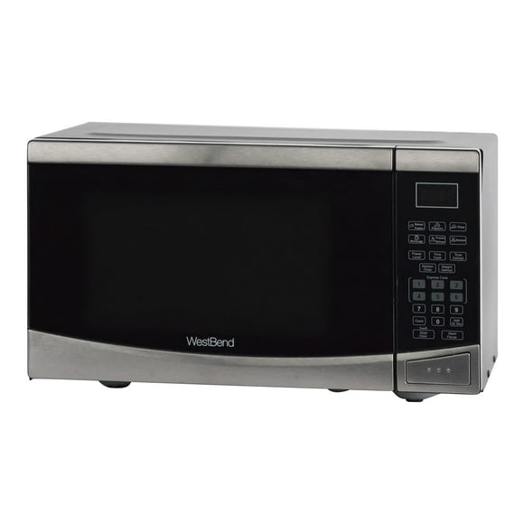 West Bend WBMW92S Horno microondas compacto de 900 vatios con 6 configuraciones de precocción, descongelación rápida, panel de control electrónico y plato giratorio de vidrio, metálico