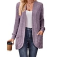 thumbnail image 2 of Cárdigan para Mujer, Suéter de Larga con Abertura Frontal y Bolsillos para Otoño e Invierno. Púrpura Lavanda XXL, 2 of 8