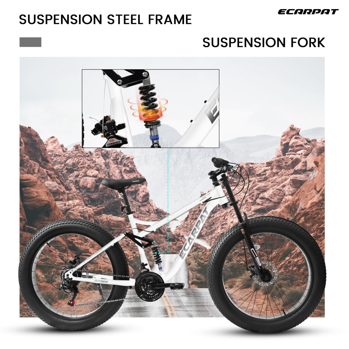 LuckyNote 26" Mountain Bike Full-Suspension 21 Speeds Disc-Brake, 26x4" Fat Tire Bike for Men