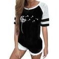 thumbnail image 1 of ManHanLi Women Dandelion Print Stripe Raglan Short Sleeve Color Block Top, 1 of 2