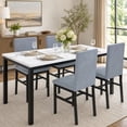 thumbnail image 3 of UHOMEPRO Dining Table Set for 4, 5 Piece Dining Room Table Set with Gray Velvet Upholstered Chairs, White Faux Marble Pattern Rectangle Kitchen Table Set for Breakfast Nook Small Space, 3 of 11