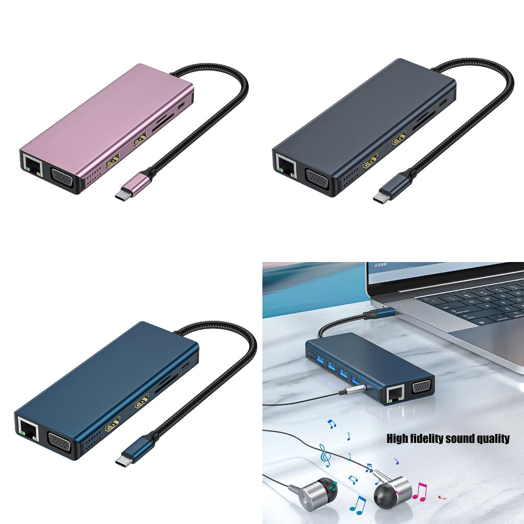 Docking Station 12 in 1 Laptop USB C Docking Station Double Monitors USB C Adapter with VGA 4 USB3.0 Adapter USB C Dock