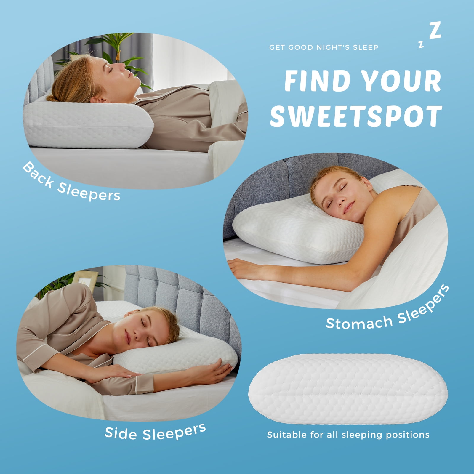 GIANNA Gel Memory Foam Pillow, Cooling Hotel Pillow for Side Sleeper, Removable, Machine Washable Cover, 24" x 16" x 4.7", 2 Pack
