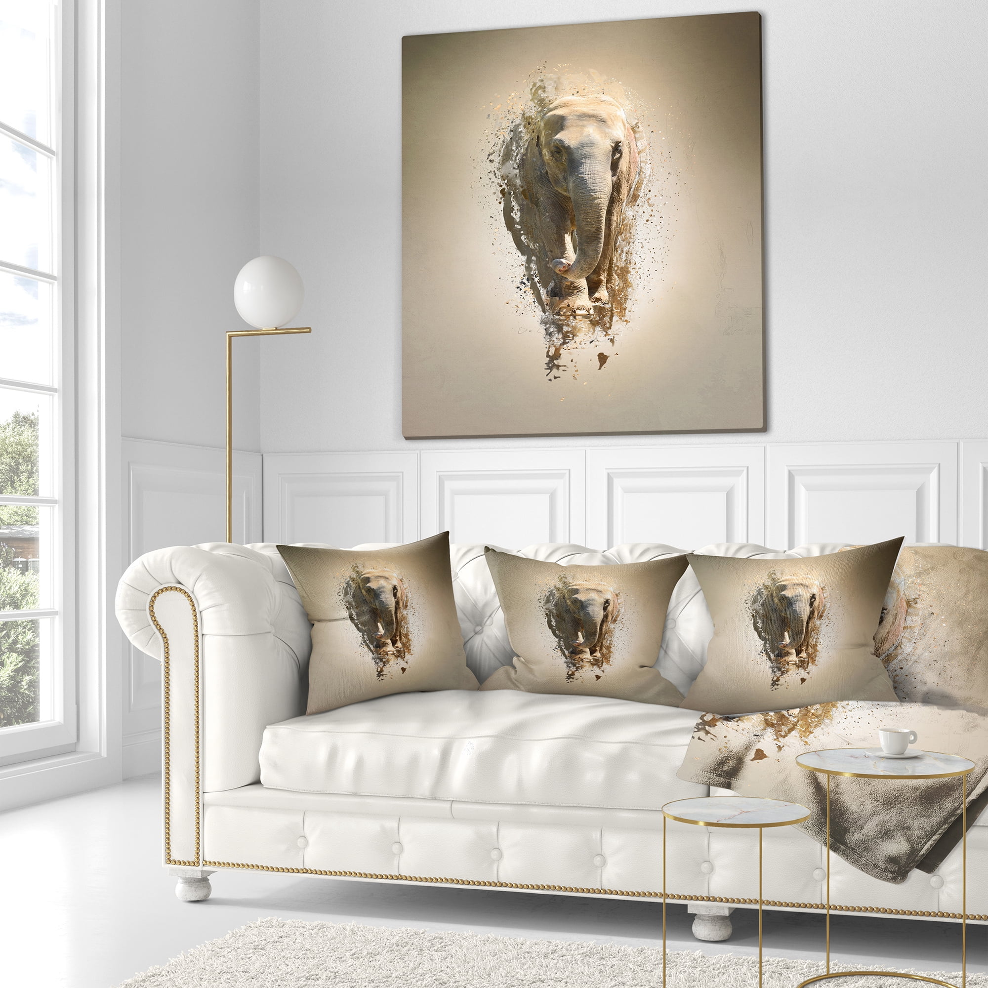 Designart Mammoth Elephant Walking - Animal Throw Pillow - 18x18