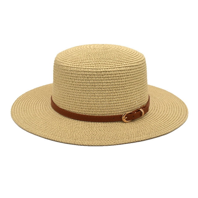 Adults Unisex Retro Western Cowboy Riding Hat Leather Belt Wide Cap Straw Hat