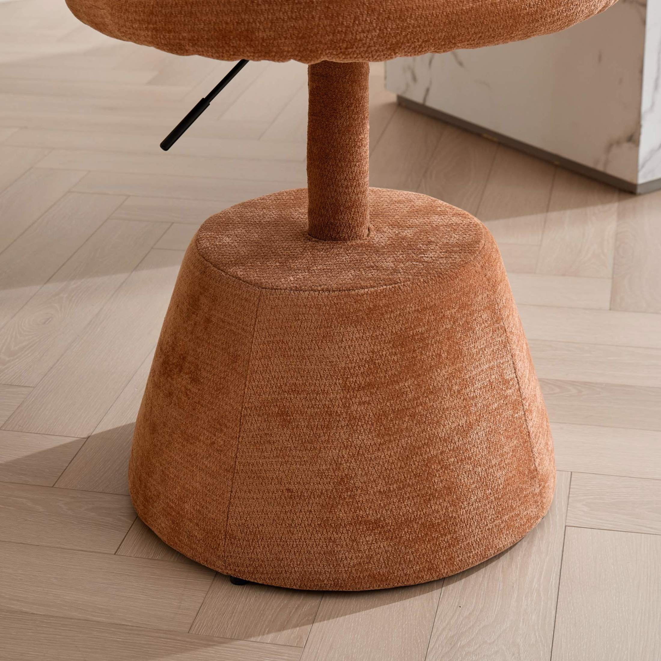 Noble House Adjustable Height Swivel Bar Stool, Chenille Upholstered Round Seat, Metal Base, Terracotta