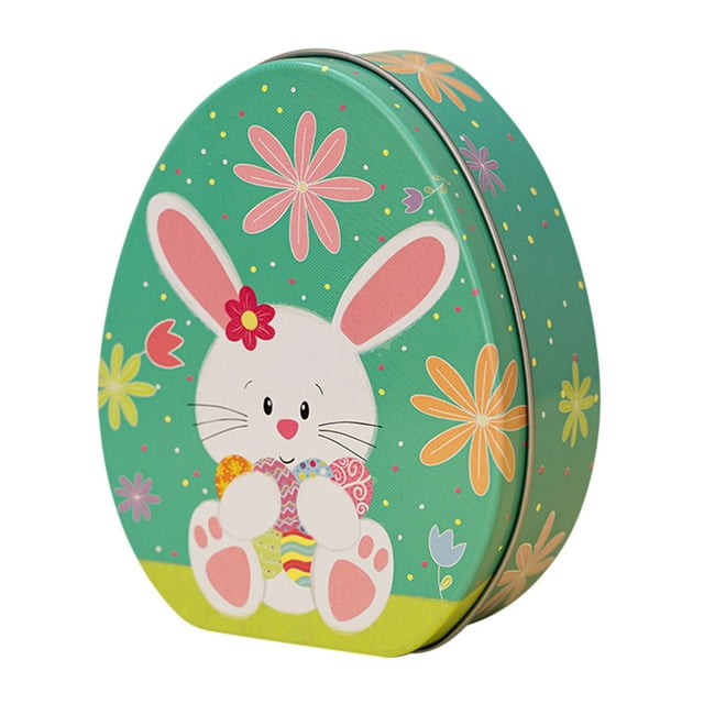 Easter Decorations Decorative Rabbit Flat Egg Shaped Tinplate Box Festive Children Gift Box Candy Box