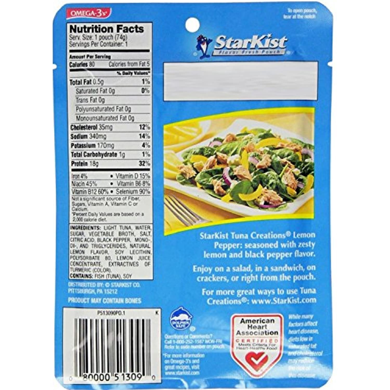 Starkist Tuna Creations, Lemon Pepper, Single Serve 2.6-Ounce Pouch (Pack Of 5)